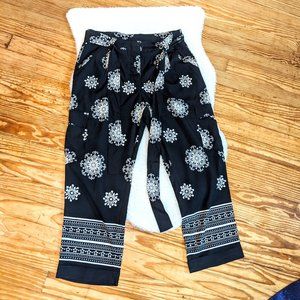 Isani Cropped Cargo Palazzo Pants with Tie Belt in Black and White Print